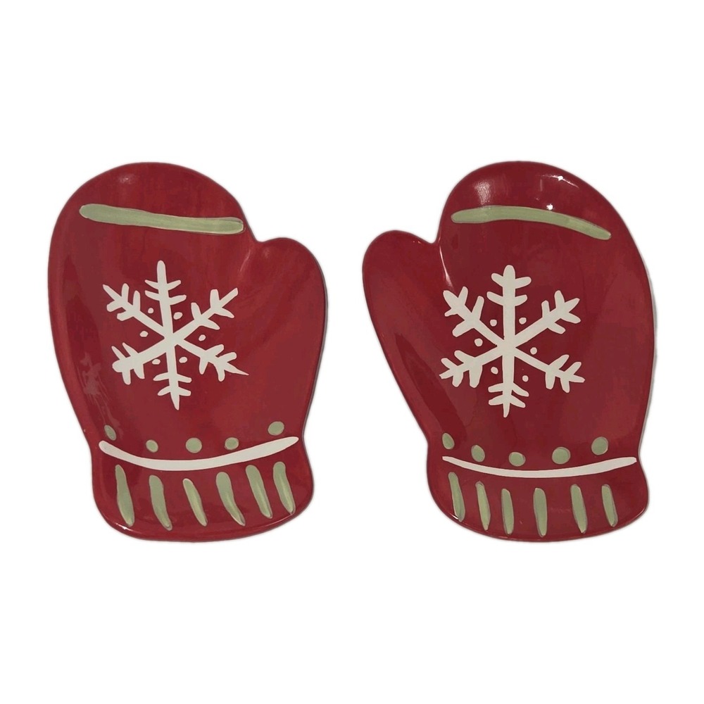 Hallmark Christmas Red Mittens Candy Dish Set of 2 Holiday Ceramic Snack Bowls